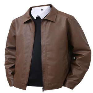 Veste de moto en cuir véritable pour homme Mego Industry, coupe slim, col montant, fermeture éclair, couleur unie, manches classiques, coupe-vent - Product Image 2