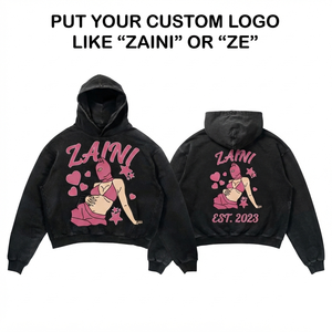 Sudadera con Capucha para Mujer, Lavado Ácido, 420 GSM, Felpa de Algodón Premium, Negra, Gruesa, Oversize, con Bordado Personalizado, Estampado Puff, OEM ODM - Product Image 1