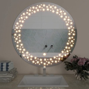Scandinavian Design Bathroom <b>LED</b> <b>Wall</b> <b>Mirror</b> with Touch Sensor Beveled Edge 18x18 Inch 3 Light Effects - Product Image 1