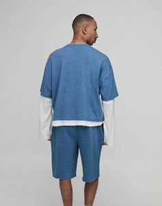 <b>Knitted</b> Polyester/Cotton Breathable Casual Men's Summer Crew Neck 2-Piece OEM T-Shirt Shorts <b>Set</b> - Product Image 3