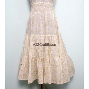 Robe longue vintage en pur coton pour femme, col halter, manches tombantes, silhouette trapèze, imprimé artisanal, robe de soirée décontractée et ample - Product Image 3