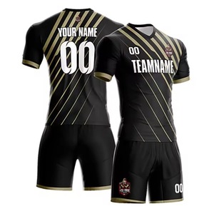 ชุดเสื้อฟุตบอลสีดำทองแบบกำหนดเองสำหรับผู้ใหญ่ ผู้ชาย โพลีเอสเตอร์ ระบายอากาศได้ดี พิมพ์ลายแบบซับลิเมชั่น ชุดยูนิฟอร์มทีม - Product Image 6