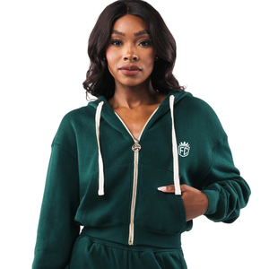 Chaqueta Corta de Forro Polar con Cremallera para Mujer, Color Verde Hoja, Manga Larga, Estilo Casual, para Estar en Casa o Salir a la Calle - Product Image 1