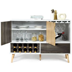 Mid Century Wooden <b>Storage</b> Cabinet <b>Sideboard</b> Buffet with Wine Rack Feature - Product Image 2