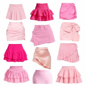 Jupes roses pour femmes |   Jupes en satin et jupes en coton, mélanges de tissus |   Jupes pour femmes avec volants superposés et design plissé géométrique - Product Image 1