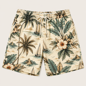 Summer Smart Casual Men's Shirt 280g Eco-Friendly Breathable Anti-Pilling Satin Fabric Short Sleeve 100% Polyester Floral Print - Product Image 2