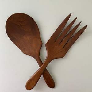 ช้อนส้อมไม้สัก WOQI เป็นมิตรกับสิ่งแวดล้อม อุปกรณ์ครัวสำหรับทำอาหาร ใช้เสิร์ฟผลไม้และสลัดผัก - Product Image 2