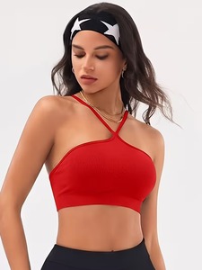 Soutien-gorge de sport pour femme à bretelles croisées sur le devant, en tricot côtelé, anti-humidité, débardeur court, avec coussinets amovibles, pour athlétisme et musculation - Product Image 4