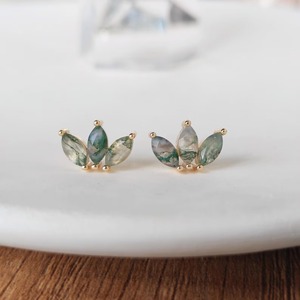 Pendientes de Plata de Ley 925 con Ágata Musgosa en Forma de Marquesa, Piedra Preciosa Natural, Inspirados en la Naturaleza Botánica, Joyería Linda para Mujer - Product Image 3