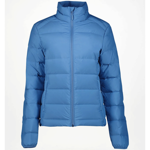 Chaqueta de plumón para mujer, azul sólido, con cuello alto, manga larga y cremallera. - Product Image 6