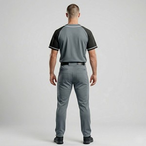 Blank Men's Baseball Uniform Set <b>Slate</b> Gray & Black Raglan Sleeve Jersey with White Piping and Matching Pants - Product Image 2
