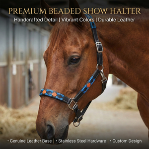 Selle anglaise en cuir noir avec incrustations géométriques bleues et orange, couronne rembourrée, quincaillerie argentée réglable, élégante pour l'équitation - Product Image 3