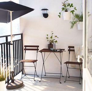 Juego de Mesa y Sillas Plegables de Madera de Acacia de 3 Piezas, Estilo Bistró, Resistente a los Rayos UV/Agua, para Exteriores, Dormitorio, Patio, Cocina, Acero - Product Image 3