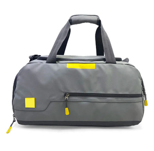 Gray Nylon Sport Duffel Bag with Yellow Accents Zipper Closure Durable Fitness Gym Bag - Product Image 1