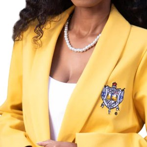 ชุดสูทสีทอง Sigma Gamma Rho สำหรับผู้หญิง เสื้อเบลเซอร์ กางเกงขายาวทรงกว้าง ชุดพิธีการสำหรับชมรมหญิงชาวกรีก สไตล์หรูหรา แฟชั่นระดับพรีเมียม - Product Image 6