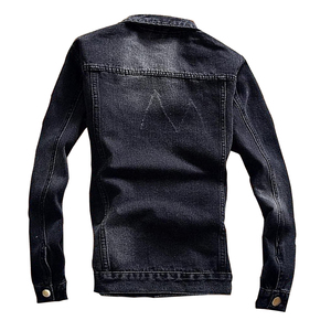 Collection de vestes en jean pour hommes, veste en jean noire décontractée, col rabattu, simple boutonnage, coton lavé, coupe classique, style automne - Product Image 2