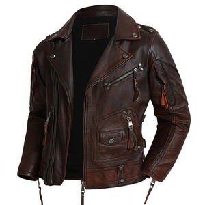 In Stock Leather Coat Lapel Zipper Common Style Top Layer Leather Slim Jacket Black <b>Red</b> Brown Retro Casual Autumn and Winter1Pc - Product Image 2