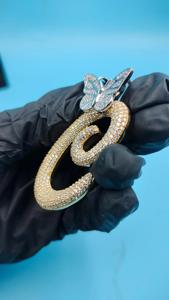 Colgante de Lujo con Letra C de Mariposa con Incrustaciones de Moissanita VVS en Plata de Ley 925, Cadena con Inicial Estilo Hip Hop, Joyería Unisex - Product Image 4