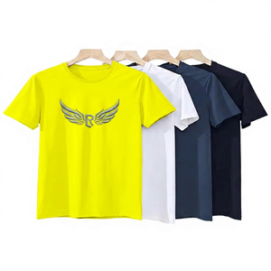เสื้อยืดคอกลมแขนสั้นทรงปกติสำหรับผู้ชาย สีพื้น ผ้าถัก สไตล์ลำลอง สีน้ำเงิน ขาว กรมท่า ดำ - Product Image 3