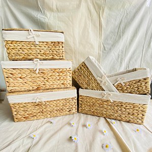 Handmade Eco-Friendly Waterproof Modern Multifunction Geometric Water Hyacinth Storage <b>Basket</b> Natural Woven <b>Rectangular</b> Tray - Product Image 6