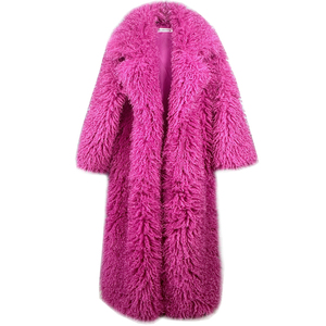 Manteau long en fausse fourrure rose pour femme, épais et chaud, vêtement d'extérieur d'hiver, manches longues, col rabattu, couleur unie, coupe ample - Product Image 1