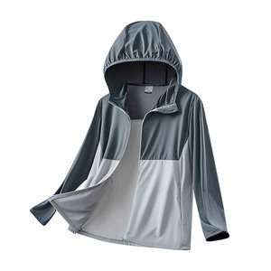 Hooded Color Blocking Windbreaker <b>Jacket</b> With Zipper Closure Purple And Gray Sporty Design Unisex Spring Autumn Wear - Product Image 4