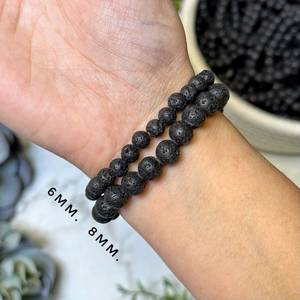 Natural <b>Stone</b> Beaded <b>Bracelet</b> Lava Rock Ball Minimalist Everyday Wear Unisex Jewelry - Product Image 4