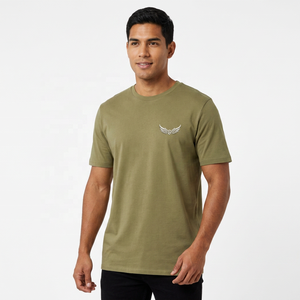 Men's Olive <b>Green</b> Short Sleeve <b>T</b>-<b>Shirt</b> With Embroidered Wing Logo Regular Fit Casual Jersey Cotton O-Neck Design - Product Image 5