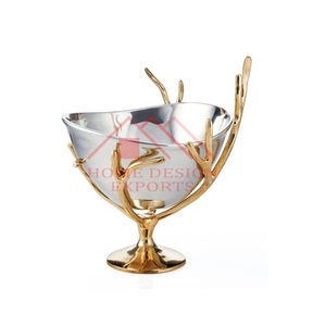 Bol décoratif en métal pour salon, finition or et argent - Product Image 6