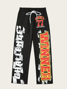 Pantalones Deportivos Negros para Hombre, Talla Grande, Cintura Elástica con Cordón, Estilo Casual, Felpa, Marca Whiteaura International, Modelo Winner Challenge - Product Image 1