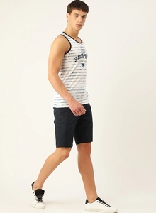 เสื้อกล้ามแขนกุดลายทางสำหรับผู้ชาย คอกลม ผ้าฝ้าย ลำลอง ระบายอากาศได้ดี พิมพ์ลายโลโก้ด้านหน้า - Product Image 3