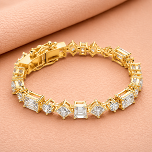 Mixed Cut Diamond Tennis Bracelet Emerald Round Princess Stone Luxury Link Bracelet for Women Jewelry <b>Gift</b> - Product Image 1