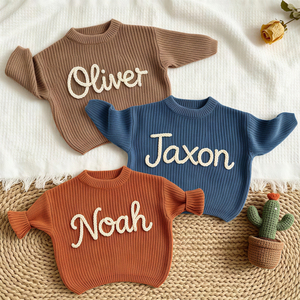 Sweat-shirt à capuche personnalisé pour bébé, imprimé avec le nom, en coton, tricoté à la main, doux, en polaire élastique, pour nouveau-né, bébé garçon ou fille - Product Image 1