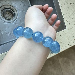 Natural Devil Blue Aquamarine <b>Bracelet</b> Starry Deep Blue Aquamarine <b>Beaded</b> Healing Calming Stone Jewelry Gift For Her - Product Image 2