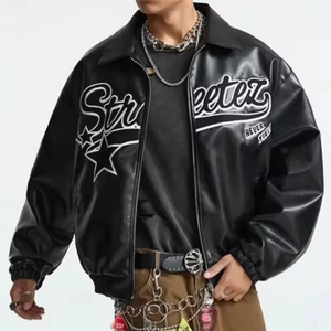 Factory Custom Black Genuine Leather Letterman Varsity <b>Jacket</b> for Men Fashionable Chenille Patches Embroidery Bomber <b>Jacket</b> - Product Image 2