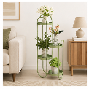 Mesa Auxiliar Metálica de 3 Niveles y Soporte para Plantas, Mesa Redonda Multifuncional para Interiores con Estante de Almacenamiento para Sala de Estar y Dormitorio - Product Image 2