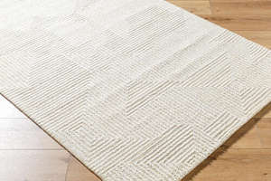 Tapis en laine tufté à la main, motif géométrique, beige neutre, tapis de salon, texture moderne, revêtement de sol, taille personnalisée - Product Image 2