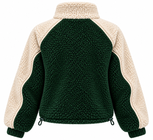Veste en polaire Sherpa à patchwork contrastant, col montant, chaude et moelleuse pour l'hiver, vert crème Teddy OEM, best-seller - Product Image 2