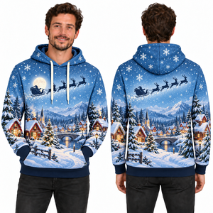 Men's Teal Christmas Solid Fleece Windproof Breathable Hooded Sweatshirt Knitted Polyester Casual Winter - Product Image 6