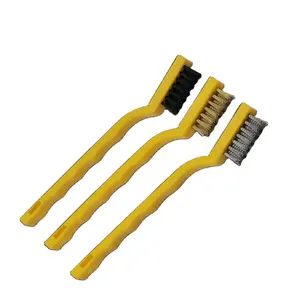 CROWNMAN Hand tools Wire Brush Set Rust Removal Brush Brass/Stainless Steel/Nylon Wire Brushes for Cleaning with Curved Handle