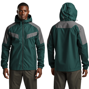 Veste coupe-vent légère pour homme, vert forêt, de qualité supérieure, avec capuche, en nylon, design moderne à panneaux, fournie par l'usine - Product Image 4