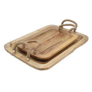 Juego de bandejas rectangulares rústicas de madera de mango al por mayor para hoteles y restaurantes, con asas de cuerda de yute, vajilla para servir - Product Image 2