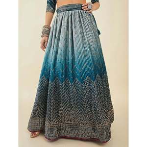 Magnetic Blue <b>Sequins</b> <b>Art</b> Silk Wedding Lehenga Choli - Product Image 3