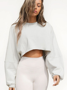 Top Corto Casual de Manga Larga con Cuello Redondo para Mujer, Tejido de Poliéster Transpirable, Corte Holgado, Otoño/Invierno - Product Image 5