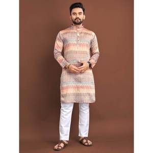 FANTAISIE JACQUARD SOIE IMPRESSION NUMÉRIQUE TRAVAIL KURTA AVEC PAYJAMA MULTI - Product Image 1
