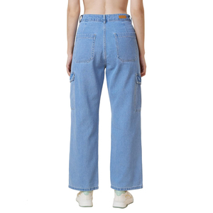 Women Denim Cargo Pants High Waisted Wide Leg Jeans Light Wash Multi Pocket Loose Utility Denim Trousers Lady - Product Image 5