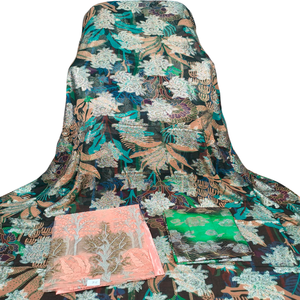 Robe somalienne Frensawi Dirac élégante et stylée en tissu mousseline 50% coton 50% polyester, bleu royal, feuille dorée unie - Product Image 3