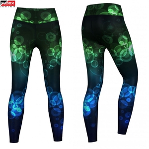 Leggings de Yoga de Cintura Alta y Longitud Completa de Index Sportswear con Estampado de Puntos Verdes y Azules, Sublimación, Elasticidad en Cuatro Direcciones - Product Image 1