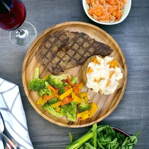 Natural Acacia Wood Charger Plate Scalloped Edge Round <b>Dinner</b> Plate Rustic Wooden Serving <b>Tray</b> for Wedding Event Decor - Product Image 1