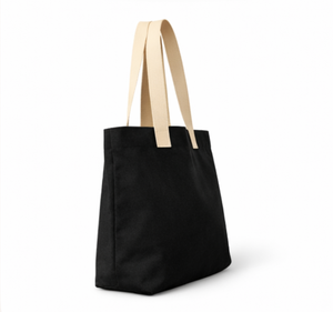 Sac fourre-tout en toile noire personnalisé avec poignées beiges, grand sac de shopping, usage quotidien, poignée longue, sacs fourre-tout en coton - Product Image 4